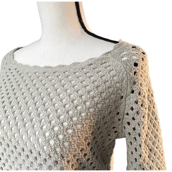 Loft Open Knit Pullover Sweater Sz S Gray Long Sleeve Scallop Neckline - Picture 1 of 10